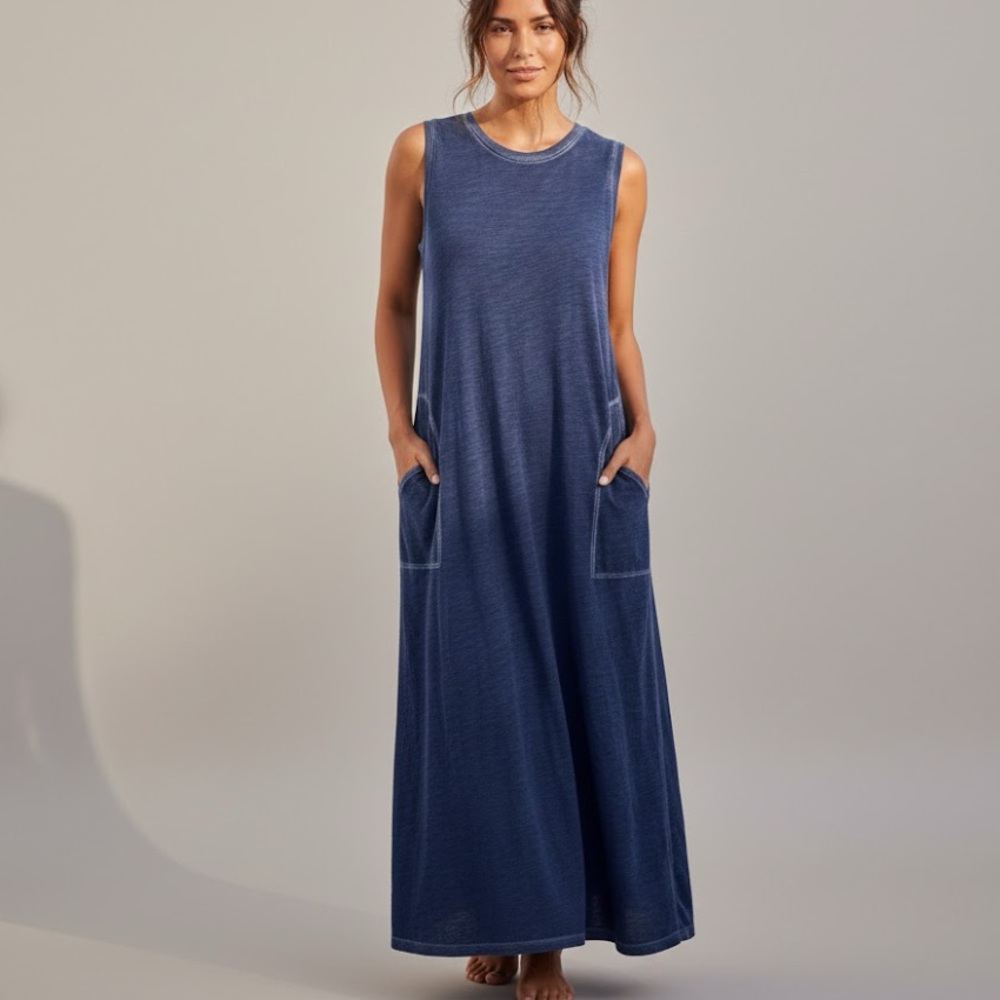 Elliott Lauren Enzyme Wash Cotton Jersey Sleeveless Pocket Maxi Dress Size Small